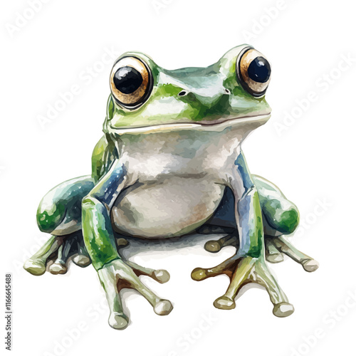 A watercolor vector painting of a frog, isolated on a white background. Frog vector.

