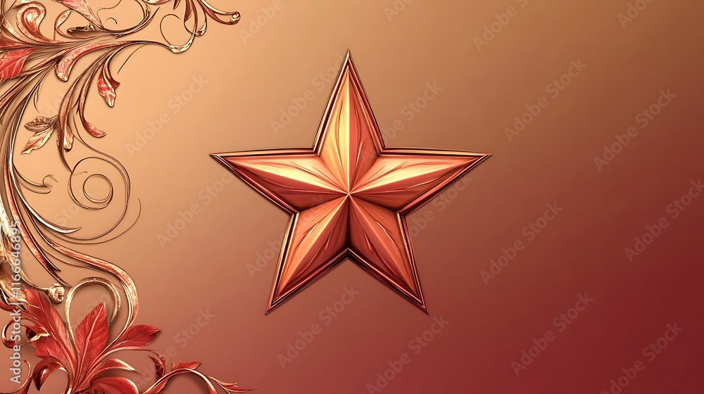 Fototapeta premium Ornate Copper Star with Floral Design Element