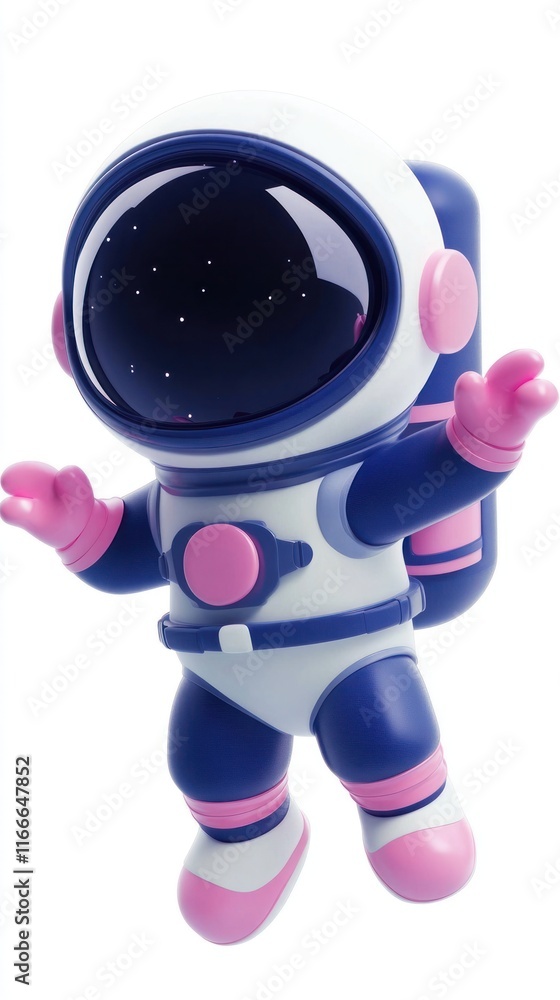 Whimsical Navy and Pink Astronaut Floating in Space with Playful Charm Whimsical Navy and Pink Astronaut Floating in Space with Playful Charm