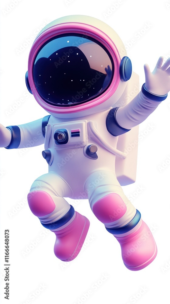 Adorable White Astronaut with Pink Highlights Floating in Space Adventure Adorable White Astronaut with Pink Highlights Floating in Space Adventure