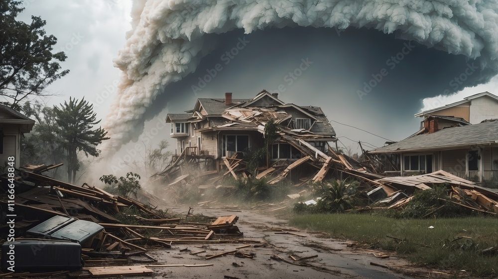 Fototapeta premium Dramatic aftermath of a powerful storm leaving destruction in its wake