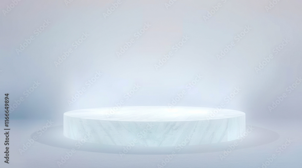 softly lit cylindrical platform pale blue marble. softly lit cylindrical platform pale blue marble.
