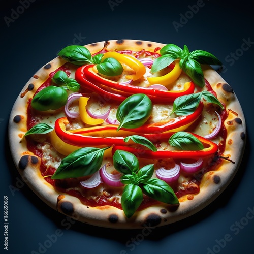 Vibrant Veggie Pizza with Basil, Peppers, and Onions