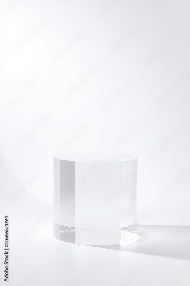 clear glass cylinder platform on white background clear glass cylinder platform on white background