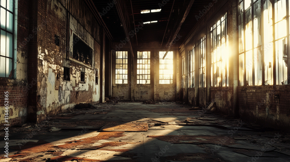 Fototapeta Industrial Warehouse Interior with Organized Shelves, Stacked Pallets, and Spacious Logistics Workspace