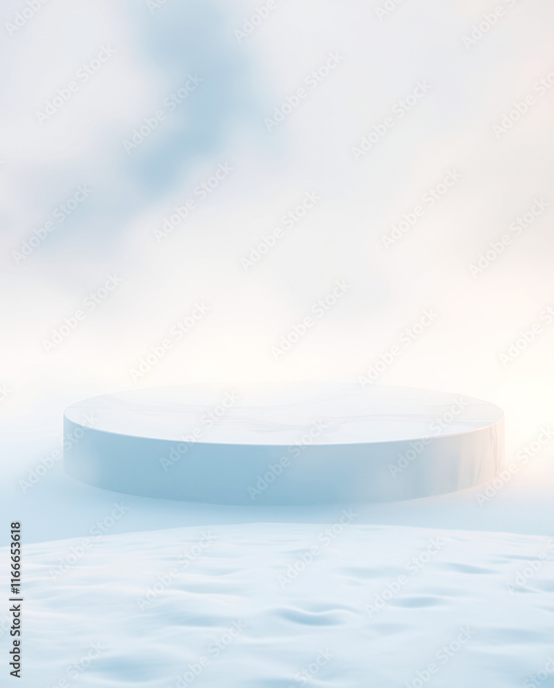 circular white platform on pristine snow circular white platform on pristine snow