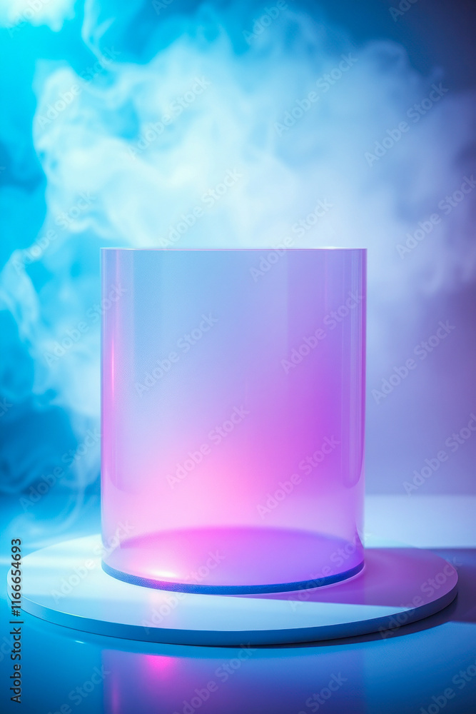 translucent cylinder on white platform translucent cylinder on white platform