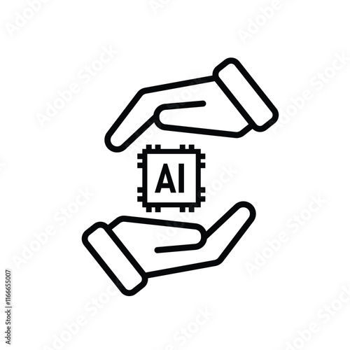 brain icon. artificial intelligence chip in hand. Chip design in hand. Education, technology and brain protection vector design. Line design style