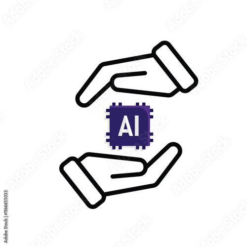 brain icon. artificial intelligence chip in hand. Chip design in hand. Education, technology and brain protection vector design. Mixed design style