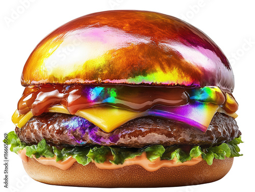 Isolated Rainbow Metallic Burger photo