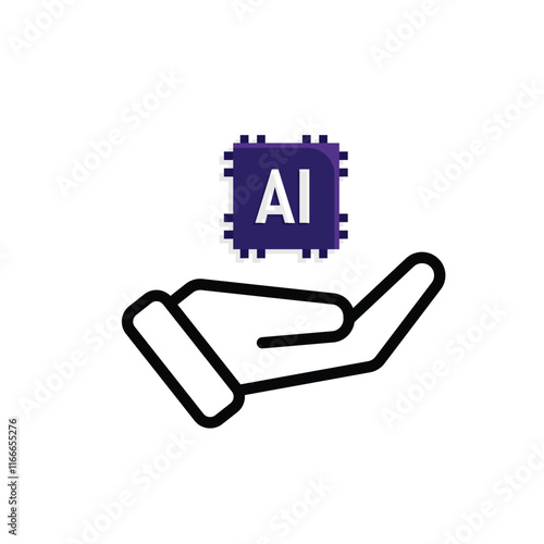 brain icon. artificial intelligence chip in hand. Chip design in hand. Education, technology and brain protection vector design. Mixed design style