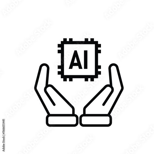 brain icon. artificial intelligence chip in hand. Chip design in hand. Education, technology and brain protection vector design. Line design style