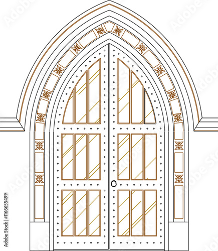 vector sketch illustration of the silhouette of a classic vintage European ethnic glass door window design.eps