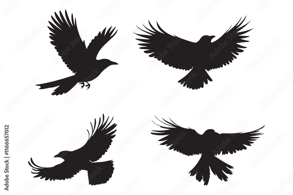 Fly birds silhouette set vector illustration Fly birds silhouette set vector illustration