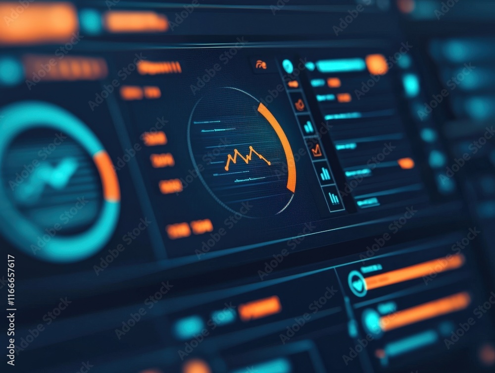 Gamification Futuristic interface displaying data analytics and monitoring metrics in vibrant colors. Gamification Futuristic interface displaying data analytics and monitoring metrics in vibrant colors.