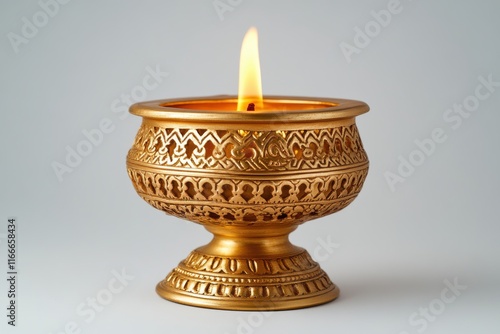 Ornate gold candle holder with a flame glowing in a serene setting during a cultural celebration photo