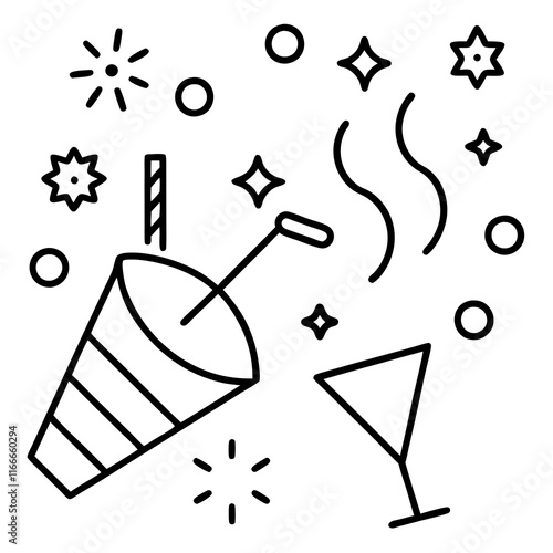 New Year Celebration Icons: Party Poppers, Confetti, and Champagne photo