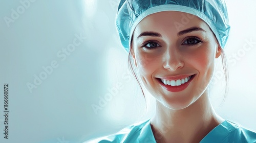 Smiling Female Surgeon Portrait: Healthcare Professional in Medical Setting