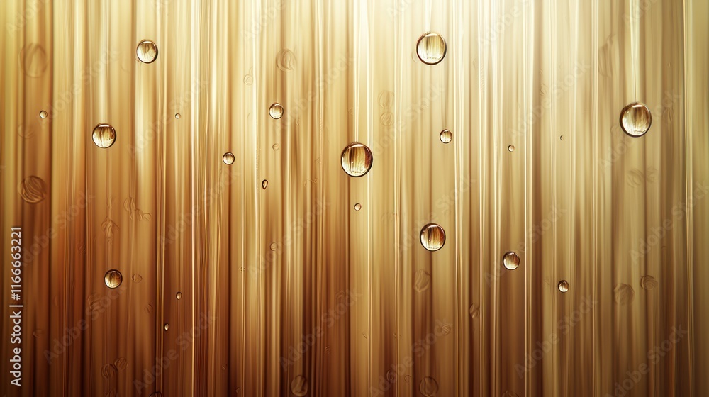 Obraz premium Golden Abstract Water Droplets on Wooden Stripes Background