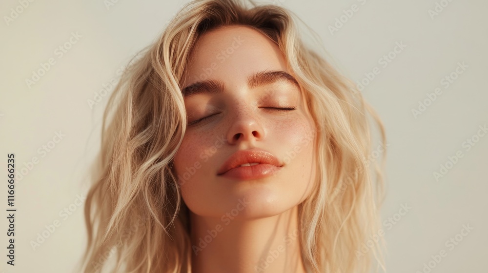 Portrait of sensual beautiful blonde model posing with closed eyes, Natural beauty concept Portrait of sensual beautiful blonde model posing with closed eyes, Natural beauty concept