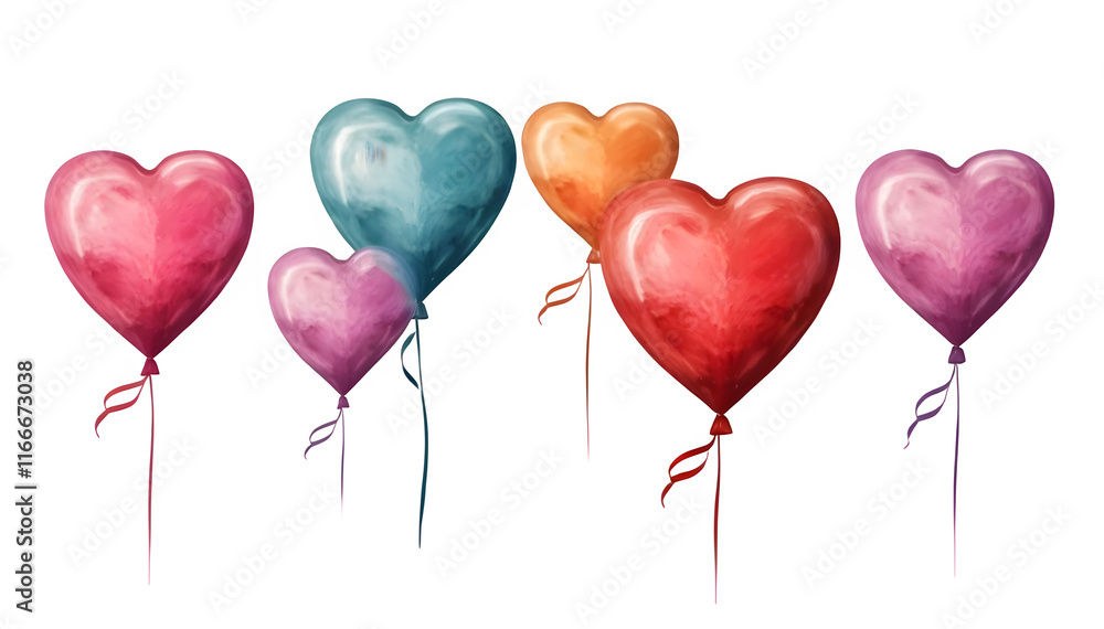 Heart balloons depicted in a painted style, serving as a design element that represents love on Valentine's Day. Heart balloons depicted in a painted style, serving as a design element that represents love on Valentine's Day.