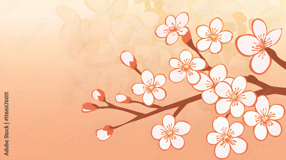 Fototapeta premium blooming cherry blossom branch against soft gradient background creates serene and peaceful atmosphere. delicate flowers symbolize beauty and renewal