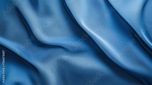 Piece of blue fabric with a wave pattern. The fabric is made of a shiny material and has a smooth texture. The waves are arranged in a way that creates a sense of movement and flow photo