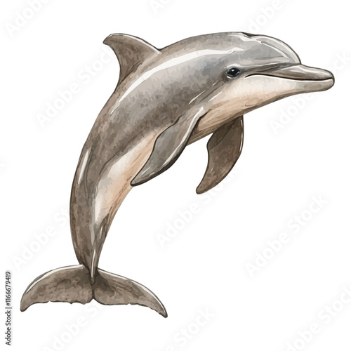 A watercolor vector painting of a dolphin, isolated on a white background. Dolphin vector.

