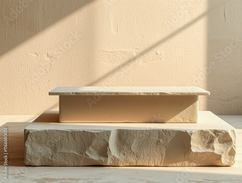 layered beige stone platforms display photo