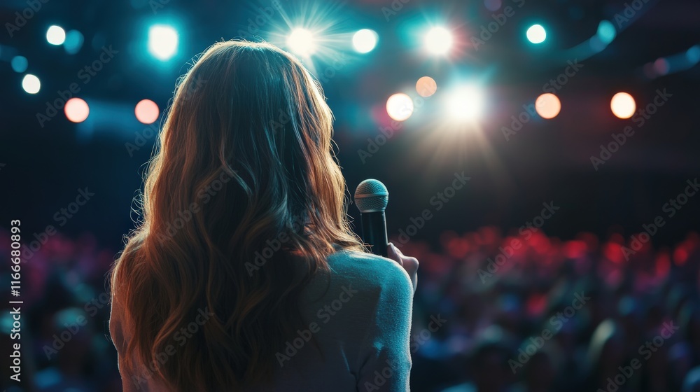 Woman Speaker Addressing a Large Audience