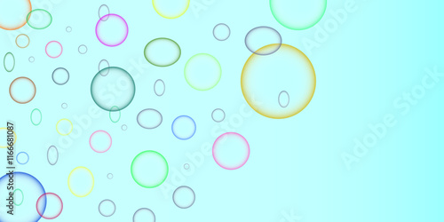 Floating soap bubbles, soap bubble background illustration, Detergent foam rainbow colored ball, laundry and shower color iridescent clear shampoo bubbles.