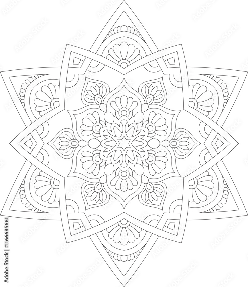 Fototapeta premium Intricate Mandala Coloring Page - Relaxing and Detailed Design for Mindful Creativity