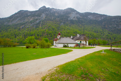 Königssee, the famous lake at the foot of Mount Watzmann is a natural kingdom in Berchtesgaden. photo