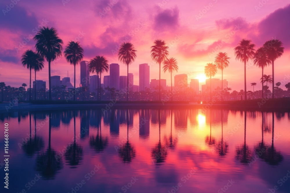 Obraz premium Palm Trees Silhouette at Sunset