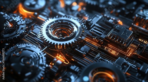 Intricate 3D Gears and Machine Components Interconnectedly Working photo