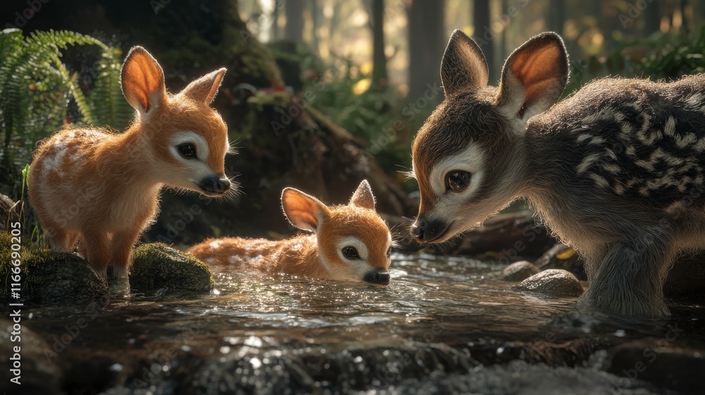 Fototapeta premium Playful Animals in a Tranquil Jungle Stream