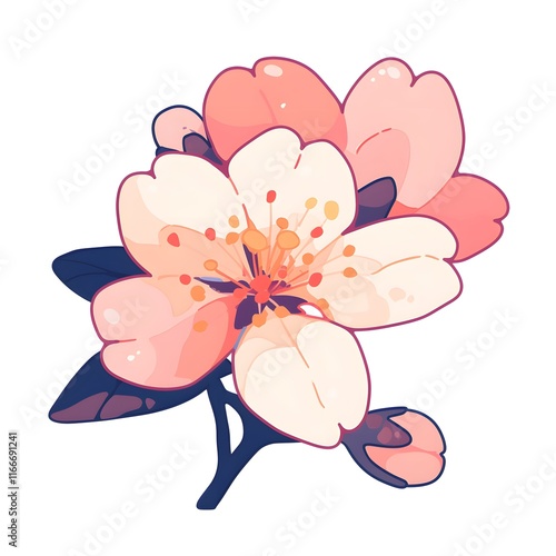 One cherry blossom illustration, Generative AI  photo