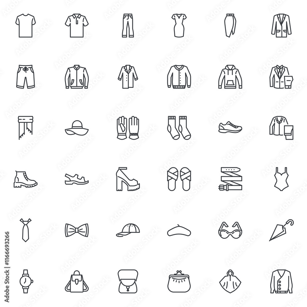 Clothing and accessories line icons set Clothing and accessories line icons set