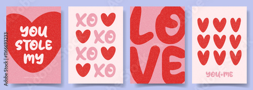 Modern Valentine's Day cards. Trendy vector minimalist posters with typography design and hearts for Valentine's Day party, banner, ads, branding, poster, cover, sale, social media.