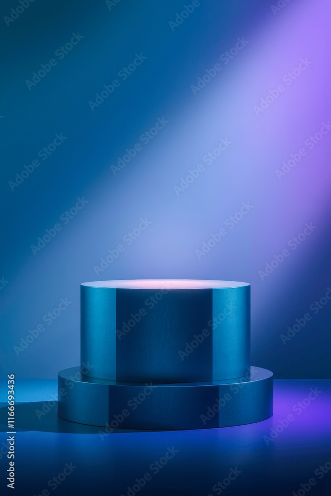 two-tiered cylindrical blue pedestal