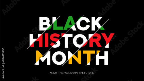 Typography banner for Black History Month. Modern minimal text symbol with Black History Month colors. African-American History Month vector symbol for promotion, cards, posters and social media ad.