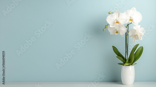 Wallpaper Mural beautiful white orchid in vase against light blue background Torontodigital.ca