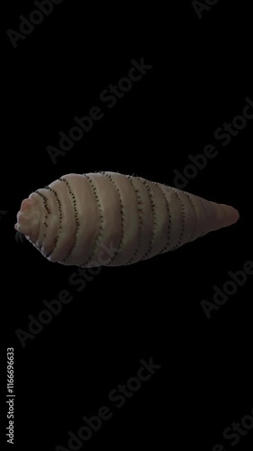 A close-up image of a botfly larva, showing its segmented body and spiny exterior against a dark background photo