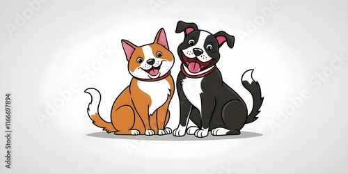 Cute Clip Art of Dog and Cat Sitting Together with Exaggerated Expressions and Playful Poses.