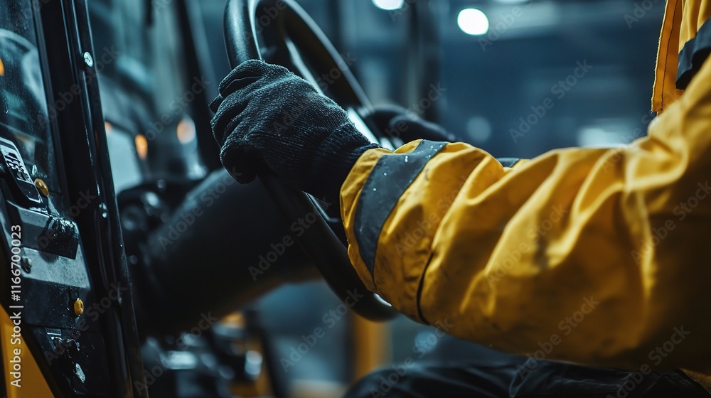 Close-up of a Worker Operating Construction Machinery in Action Close-up of a Worker Operating Construction Machinery in Action