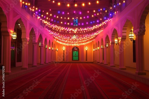 A Beautifully Lit Mosque During Eid Night photo