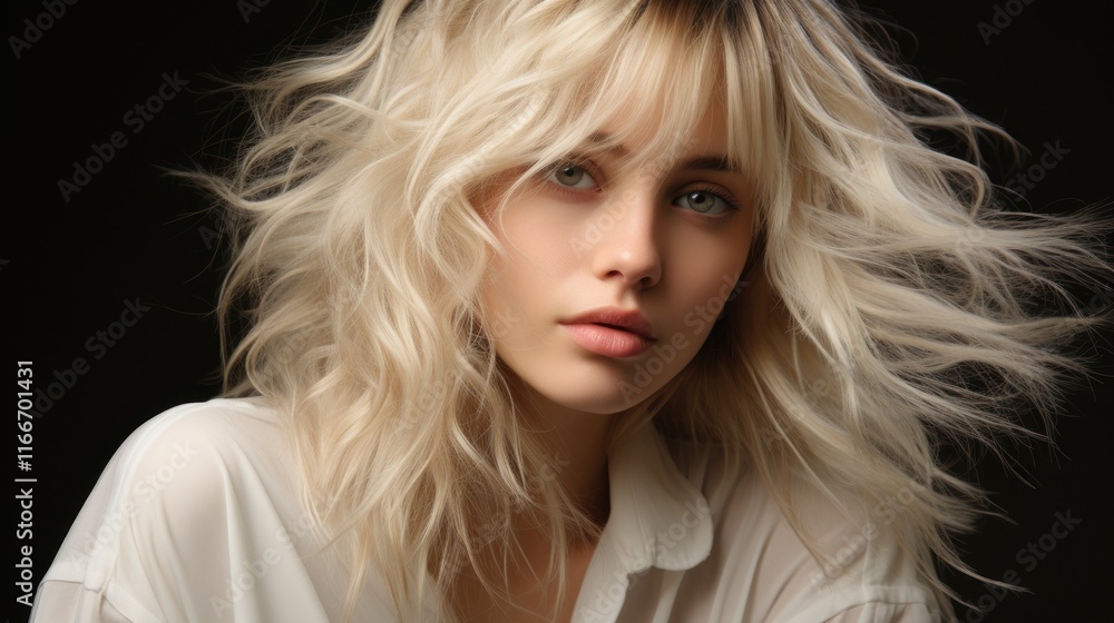 Blond Hair Beauty Portrait Photography: A Stunning Close-up of a Woman with Flowing, Wavy Blonde Hair Blond Hair Beauty Portrait Photography: A Stunning Close-up of a Woman with Flowing, Wavy Blonde Hair