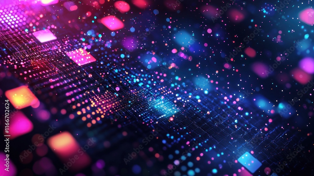 Abstract Digital Data Stream: Neon Lights and Glowing Particles Abstract Digital Data Stream: Neon Lights and Glowing Particles