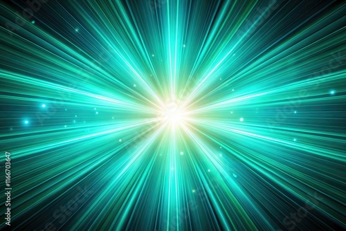 Abstract teal green light rays illuminate a futuristic digital backdrop, radiating energy and vibrancy.