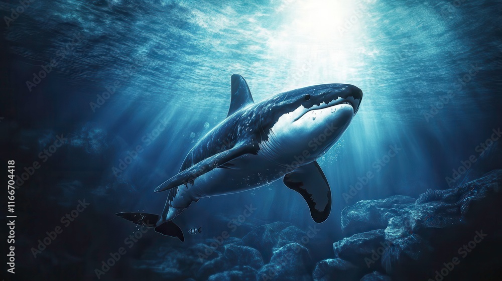 Fototapeta premium Dramatic Deep Sea Predator in High Resolution Light